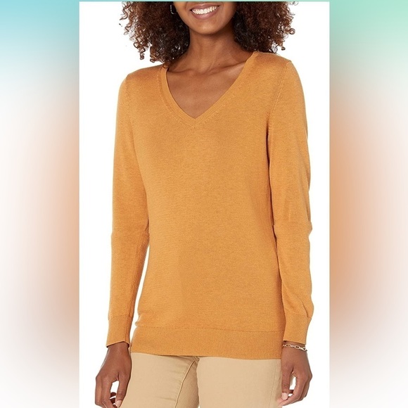Amazon Essentials Sweaters - 𝅺nwt Classic-Fit Lightweight Long-Sleeve V-Neck Sweater Mustard Heather XL